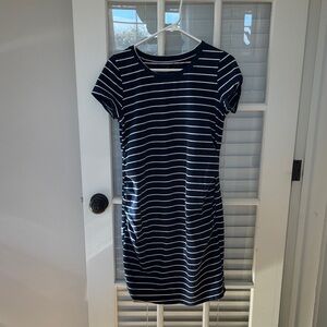 a:glow Maternity Navy and White Striped Mini Dress